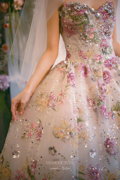 Prom Dresses 2025 to impress Floral Ball Gown Wedding Dress with 3D Appliqué, Sparkle Tulle Skirt and Strapless Sweetheart Bodice – F001-vigocouture-vigocouture