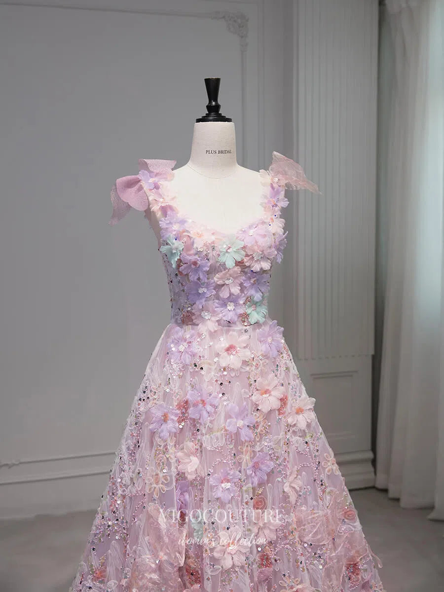 Prom Dress 2025 Pink Floral Blossom Prom Dresses 2025 Beaded Butterfly Princess Dress 25061-unique elegant Prom Dresses-Pink-Custom Size-vigocouture