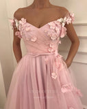 Prom Dress 2025 Pink Floral Off the Shoulder Tulle Prom Dress 20994-unique elegant Prom Dresses-Pink-US2-vigocouture