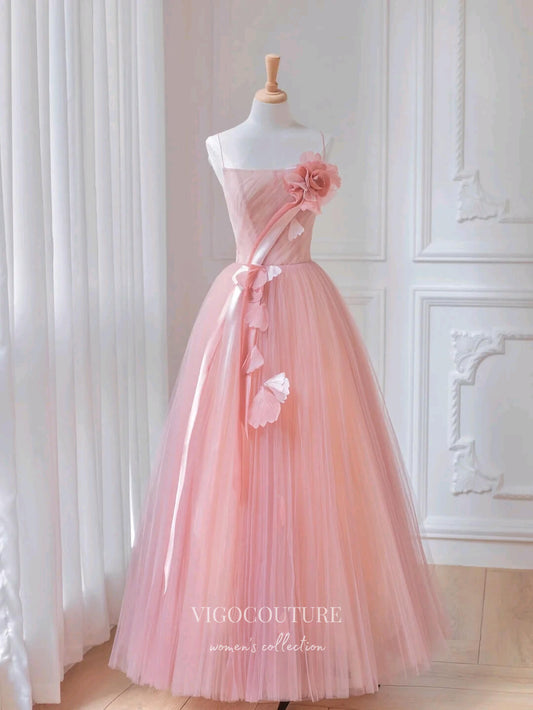 Prom Dress 2025 Pink Floral Prom Dresses Spaghetti Strap Formal Dresses 21154-unique elegant Prom Dresses-Pink-Custom Size-vigocouture