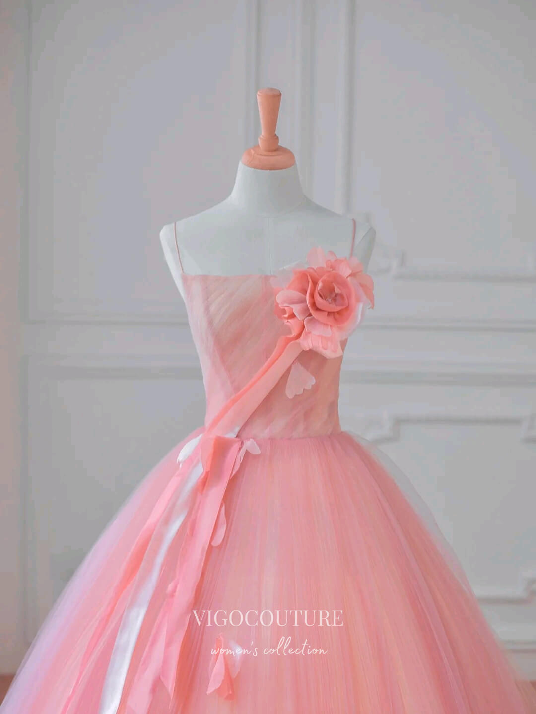 Prom Dress 2025 Pink Floral Quinceanera Dresses Spaghetti Strap Sweet 15 Dresses 21161-unique elegant Prom Dresses-Pink-Custom Size-vigocouture