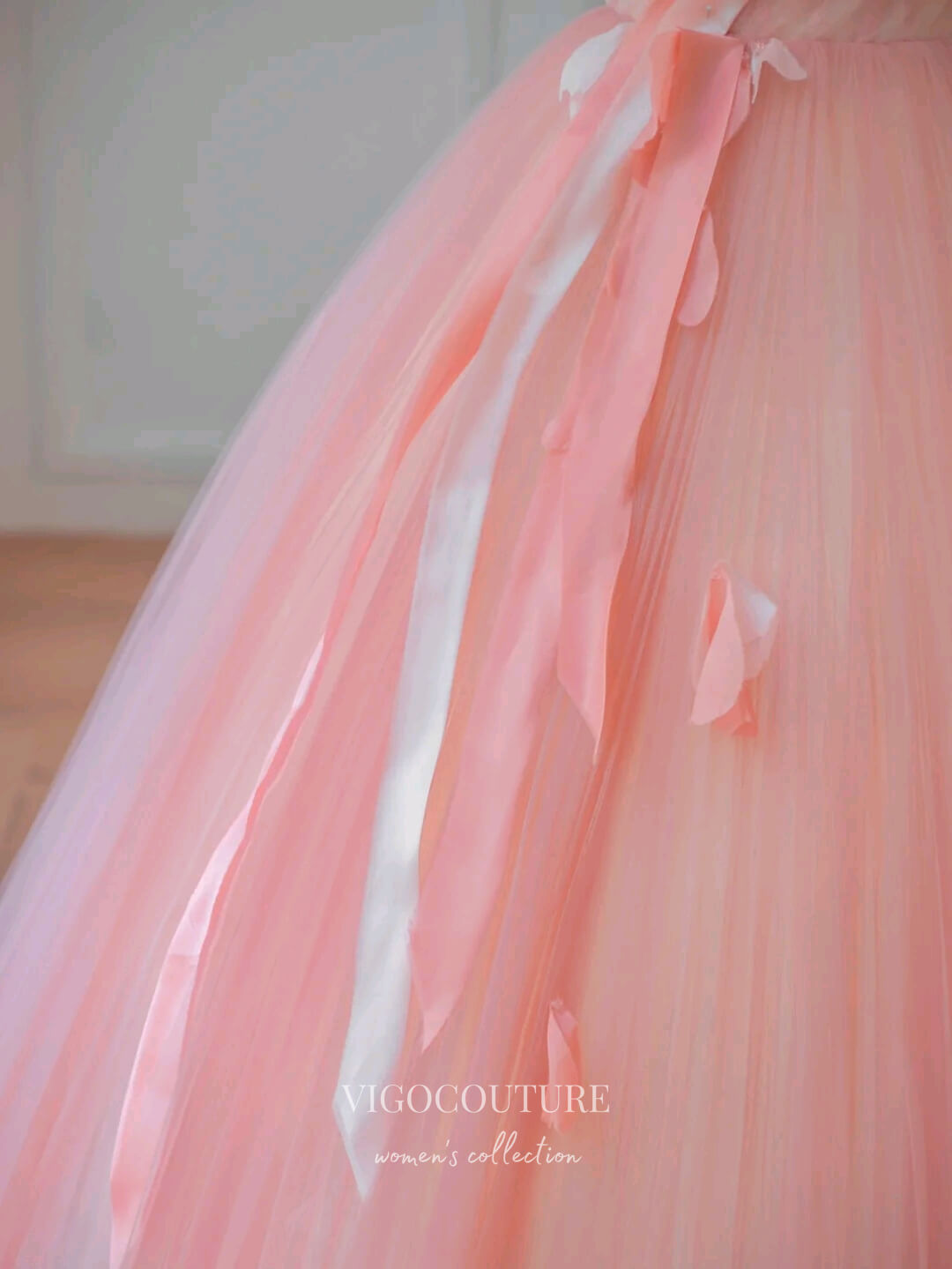 Prom Dress 2025 Pink Floral Quinceanera Dresses Spaghetti Strap Sweet 15 Dresses 21161-unique elegant Prom Dresses-Pink-Custom Size-vigocouture