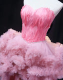 Prom Dresses 2025 to impress Pink High Low Prom Dresses with Feather bodice, Ruffle Bottom, Pageant Dresses SU070-vigocouture-vigocouture