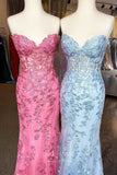 Prom Dress 2025 Pink Lace Applique Prom Dresses Mermaid Sweetheart Neck Evening Dress 21680A-unique elegant Prom Dresses-Pink-US0-vigocouture