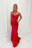 Prom Dress 2025 Pink Lace Applique Prom Dresses Mermaid Sweetheart Neck Evening Dress 21680A-unique elegant Prom Dresses-Red-US0-vigocouture