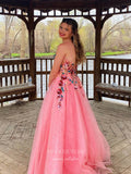 Prom Dress 2025 Pink Lace Applique Prom Dresses Spaghetti Strap Formal Gown 21973-unique elegant Prom Dresses-Pink-US2-vigocouture