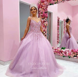 Pink Lace Applique Prom Dresses Spaghetti Strap Formal Gown 22000