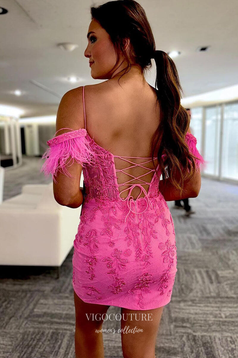 Pink Off the Shoulder Feathers Homecoming Dresses Lace Applique Bodycon Dress hc437 Pink Off the Shoulder Feathers Homecoming Dresses Lace Applique Bodycon Dress hc437