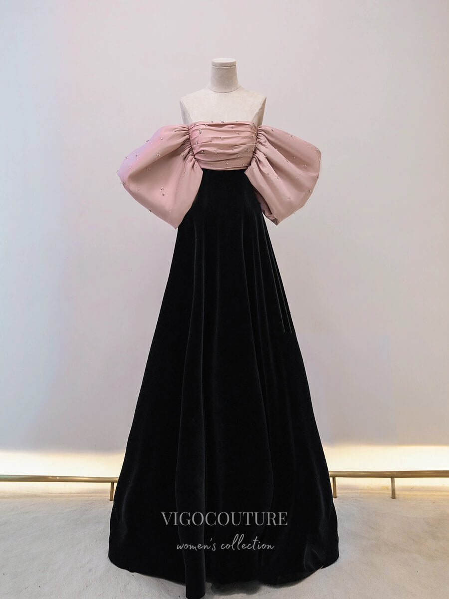 Prom Dress 2025 Pink Off the Shoulder Prom Dresses With Bow 21017-unique elegant Prom Dresses-Pink-Custom Size-vigocouture