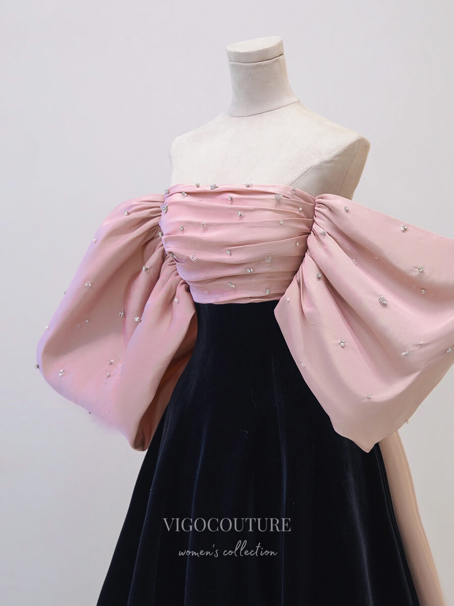 Prom Dress 2025 Pink Off the Shoulder Prom Dresses With Bow 21017-unique elegant Prom Dresses-Pink-Custom Size-vigocouture