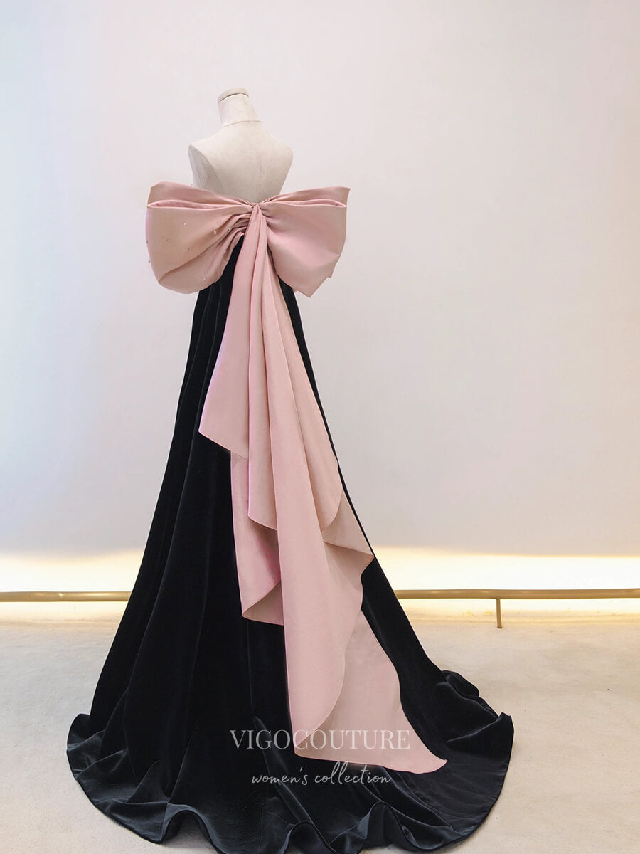 Prom Dress 2025 Pink Off the Shoulder Prom Dresses With Bow 21017-unique elegant Prom Dresses-Pink-Custom Size-vigocouture