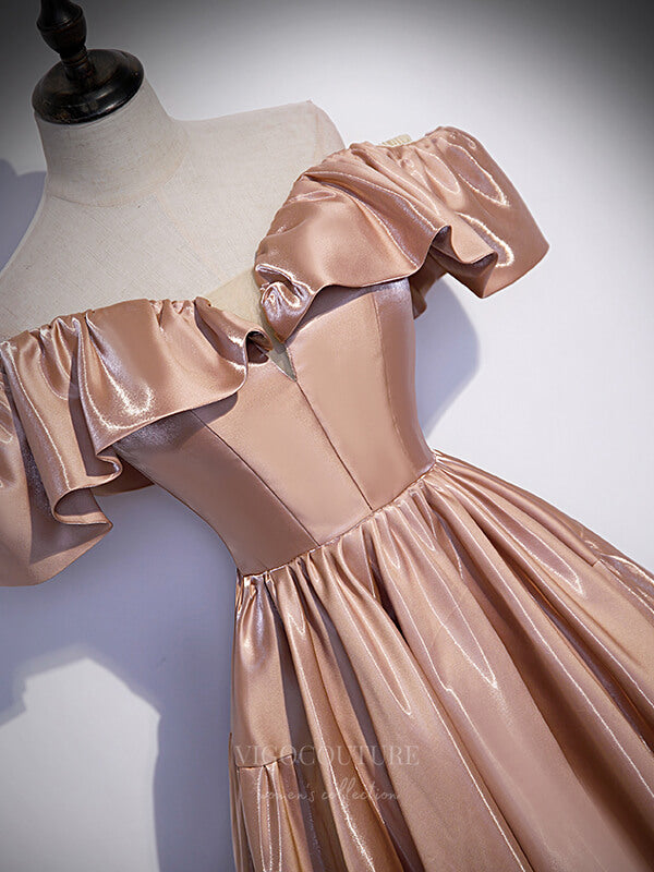 Prom Dress 2025 Pink Off the Shoulder Satin Prom Dress 20871-unique elegant Prom Dresses-Pink-Custom Size-vigocouture