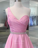 Prom Dress 2025 Pink One Shoulder Prom Dresses Pleated Satin Evening Dress 21801-unique elegant Prom Dresses-Pink-US2-vigocouture