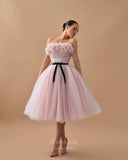 Short Prom Dresses 2025 Pink Pleated Tulle Short Prom Dresses Belt Strapless Hoco Dress 24066-Prom Dresses-vigocouture-Pink-Custom Size-vigocouture