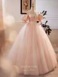 Prom Dress 2025 Pink Puffed Sleeve Prom Dresses Off the Shoulder Tulle Quinceanera Dress 24403-unique elegant Prom Dresses-Pink-Custom Size-vigocouture