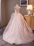 Prom Dress 2025 Pink Rosette Tiered Strapless Quinceanera Dresses Jacquard Satin Prom Ball Gown 25049-unique elegant Prom Dresses-Pink-Custom Size-vigocouture