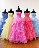 Pink Ruffled Prom Dresses Spaghetti Strap Formal Dress 20850