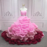 Prom Dresses 2025 to impress Pink Ruffled Tiered Prom Dresses Strapless Quinceanera Dresses SU051-vigocouture-vigocouture