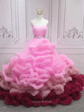 Pink Ruffled Tiered Prom Dresses Strapless Quinceanera Dresses SU051