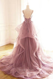 Prom Dress 2025 Pink Ruffled Tulle Prom Dresses Spaghetti Strap Formal Gown 21968-unique elegant Prom Dresses-Pink-US2-vigocouture