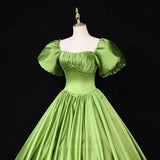 Prom Dress 2025 Pink Satin Ball Gown Puffed Sleeve Quinceanera Dresses 20671-unique elegant Prom Dresses-Green-US2-vigocouture