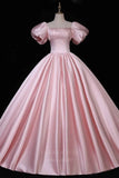 Prom Dress 2025 Pink Satin Ball Gown Puffed Sleeve Quinceanera Dresses 20671-unique elegant Prom Dresses-Pink-US2-vigocouture