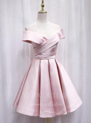 Pink Satin Homecoming Dress Off the Shoulder Hoco Dress hc059