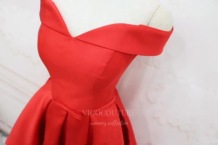 Short Prom Dresses 2025 Pink Satin Homecoming Dress Red Off the Shoulder Hoco Dress hc058-Prom Dresses-vigocouture-vigocouture