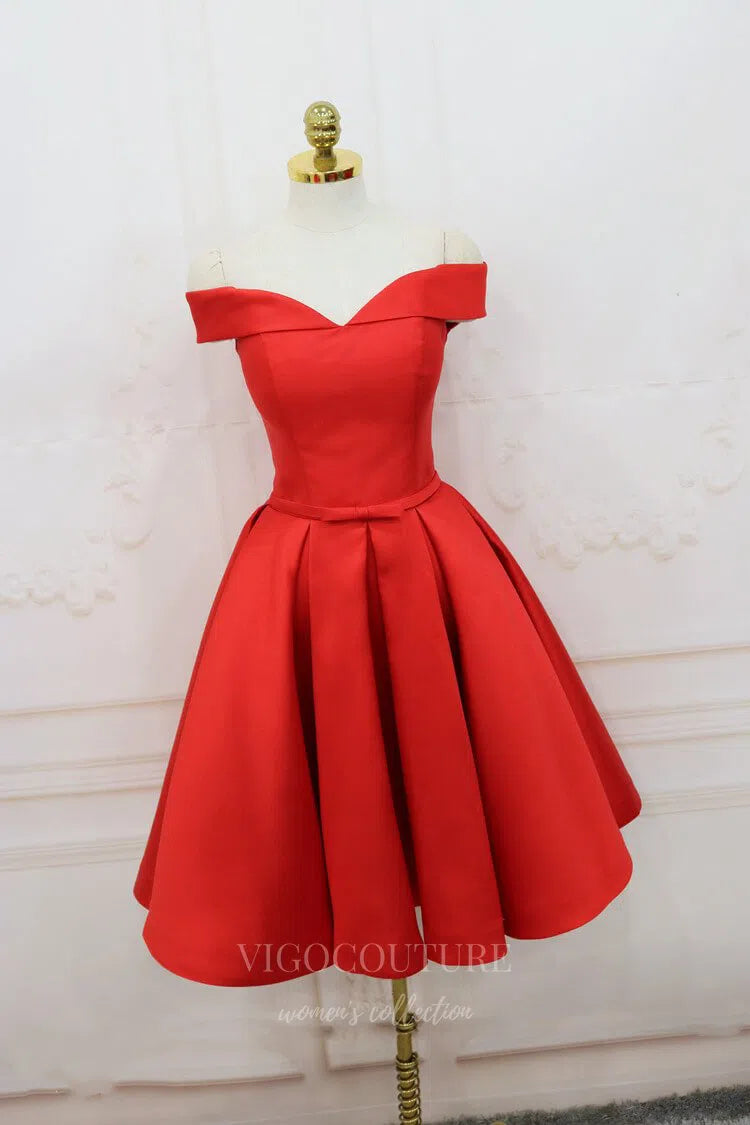 red satin homecoming dress Pink Satin Homecoming Dress Red Off the Shoulder Hoco Dress hc058 –  vigocouture