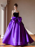 Prom Dresses 2025 to impress Pink Satin Prom Dresses with Bow Tie, Velvet Bodice, Strapless Quinceanera Dresses BG075-vigocouture-Purple-Custom Size-vigocouture