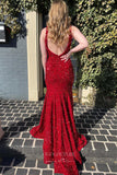 Prom Dress 2025 Pink Sequin Mermaid Prom Dresses Plunging V-Neck Evening Dresses 21587-unique elegant Prom Dresses-Blush-US2-vigocouture