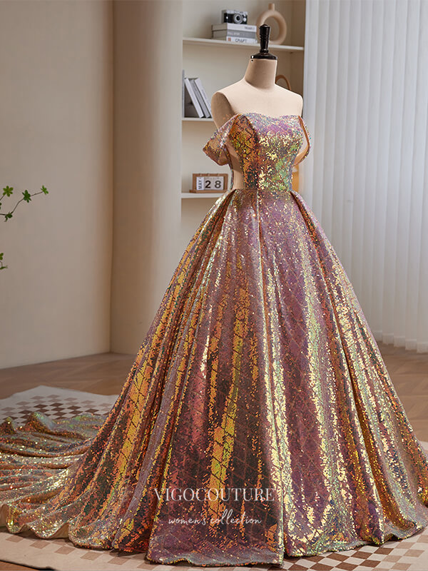 Ball Gown Pink Gold Sequin Dress Pink Shimmering Sequin Off The Shoulder Prom Dress 22346 Custom Ball Gown Pink Gold Sequin Dress Pink Shimmering Sequin Off The Shoulder Prom Dress 22346 Custom