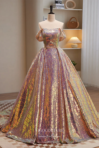 Pink Shimmering Sequin Off The Shoulder Prom Dress 22346 Custom Colors / US4 Pink Shimmering Sequin Off The Shoulder Prom Dress 22346 Custom Colors / US4
