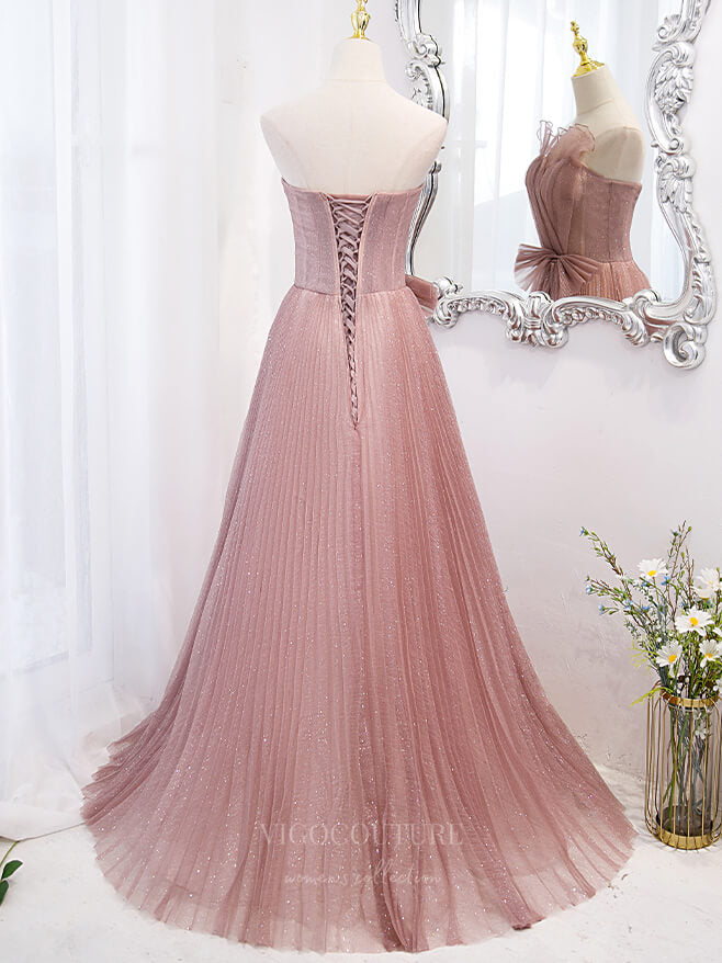 Prom Dress 2025 Pink Sparkly Lace Strapless Prom Dress 20878-unique elegant Prom Dresses-Pink-Custom Size-vigocouture