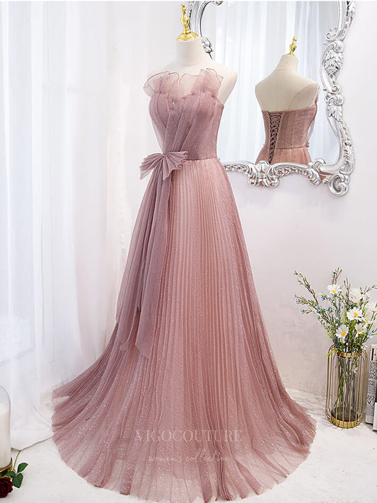 Prom Dress 2025 Pink Sparkly Lace Strapless Prom Dress 20878-unique elegant Prom Dresses-Pink-Custom Size-vigocouture