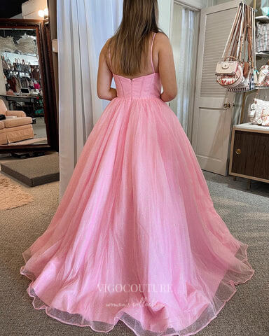 Prom Dress 2025 Pink Sparkly Tulle Prom Dresses Spaghetti Strap Evening Dress 22172-unique elegant Prom Dresses-Pink-US2-vigocouture