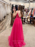 Prom Dress 2025 Pink Sparkly Tulle Prom Dresses Spaghetti Strap Evening Gown 21977-unique elegant Prom Dresses-Pink-US2-vigocouture