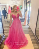 Prom Dress 2025 Pink Sparkly Tulle Prom Dresses Spaghetti Strap Evening Gown 21977-unique elegant Prom Dresses-Pink-US2-vigocouture