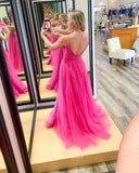 Prom Dress 2025 Pink Sparkly Tulle Prom Dresses Spaghetti Strap Evening Gown 21977-unique elegant Prom Dresses-Pink-US2-vigocouture