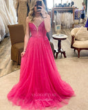 Prom Dress 2025 Pink Sparkly Tulle Prom Dresses Spaghetti Strap Evening Gown 21977-unique elegant Prom Dresses-Pink-US2-vigocouture