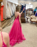 Prom Dress 2025 Pink Sparkly Tulle Prom Dresses Spaghetti Strap Evening Gown 21977-unique elegant Prom Dresses-Pink-US2-vigocouture