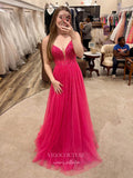 Pink Sparkly Tulle Prom Dresses Spaghetti Strap Evening Gown 21977