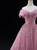 Prom Dresses 2025 to impress Pink Sparkly Tulle Prom Dresses with Beaded Lace, Off the Shoulder Quinceanera Dresses SU031-vigocouture-vigocouture