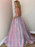 Prom Dress 2025 Pink Sparkly Woven Strapless Prom Dress 20941-unique elegant Prom Dresses-Pink-US2-vigocouture