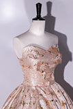 Prom Dress 2025 Pink Strapless Floral Jacquard Satin Prom Dress 22313-unique elegant Prom Dresses-Pink-Custom Size-vigocouture