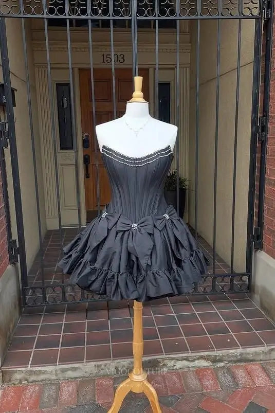 Prom Dresses 2025 to impress Pink Strapless Homecoming Dress with Sweetheart Neckline, Corset Bodice, Satin Bows & Ruffle Hem – HC499-vigocouture-vigocouture