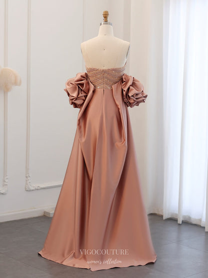 Prom Dress 2025 Pink Strapless Puffed Sleeve Pageant Dresses with Overskirt Beaded Evening Dress 25034-unique elegant Prom Dresses-Pink-US2-vigocouture