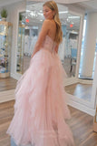 Prom Dress 2025 Pink Strapless Ruffled Prom Dresses Sheer Boned Bodice Sparkly Tulle 24361-unique elegant Prom Dresses-Pink-Custom Size-vigocouture