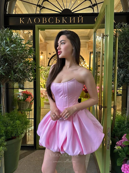 Prom Dresses 2025 to impress Pink Strapless Satin Corset Homecoming Dress with Bubble Skirt and Lace-Up Back – HC505-vigocouture-vigocouture