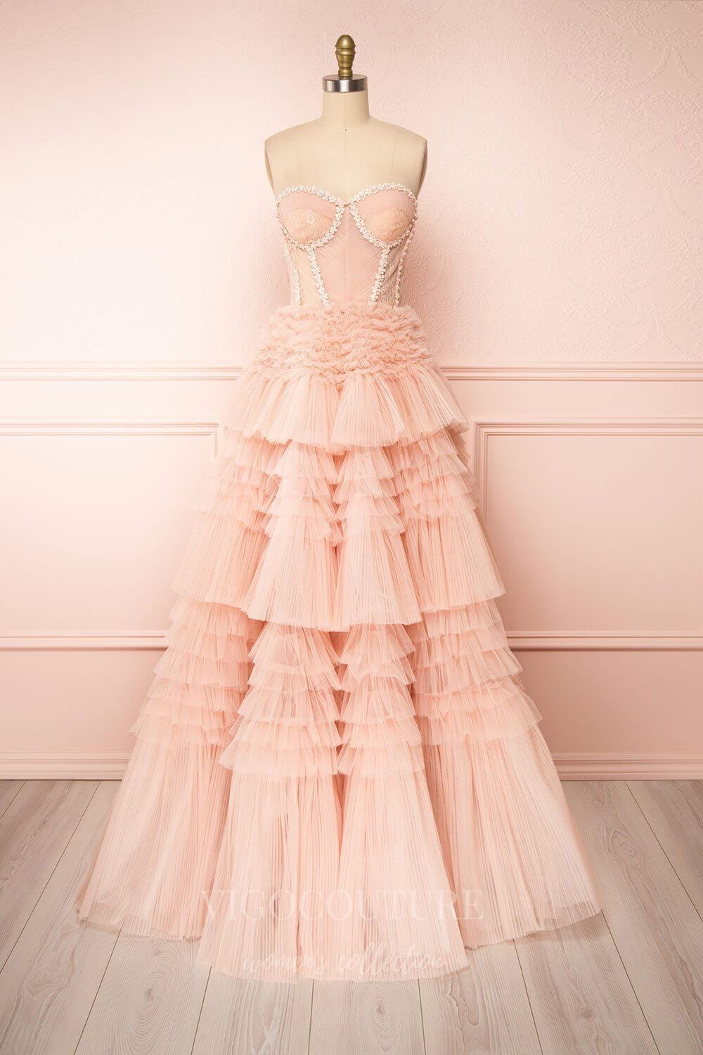 Prom Dress 2025 Pink Strapless Tiered Prom Dress 20585-unique elegant Prom Dresses-Pink-US2-vigocouture